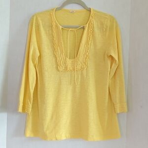 J.Crew Sunshine Yellow Pintucked Long Sleeve T-shirt w Ruffle & Tie Size S